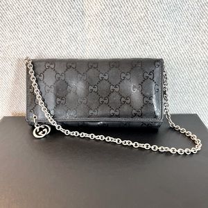 Vintage Gucci GG Imprime Long Wallet on chain, Black.